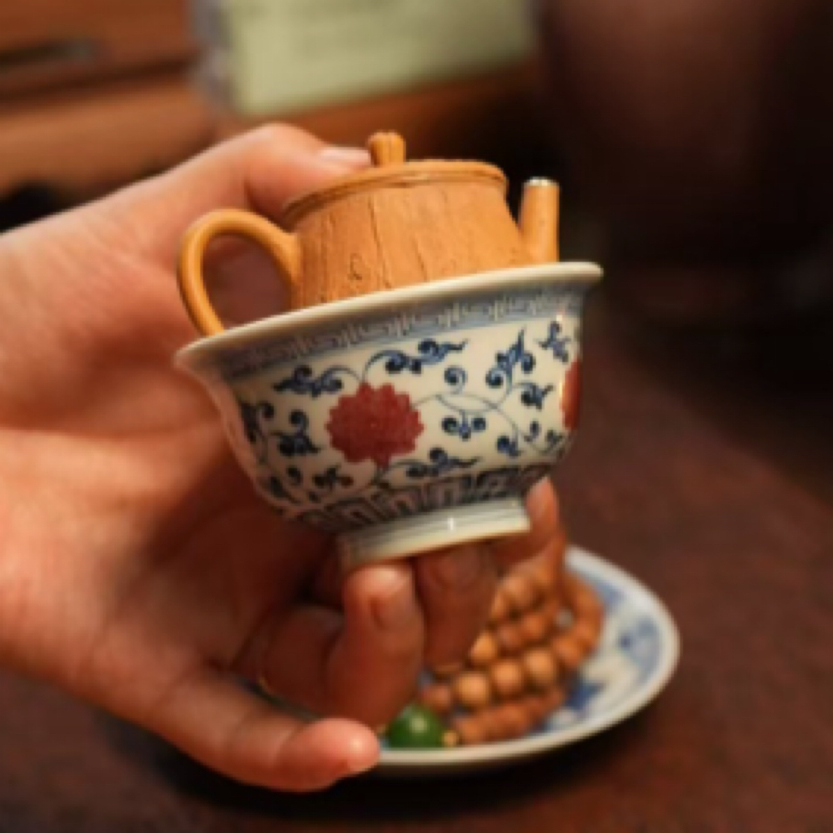 丰青小压手杯主人杯青花釉里红瓷器主人杯景德镇