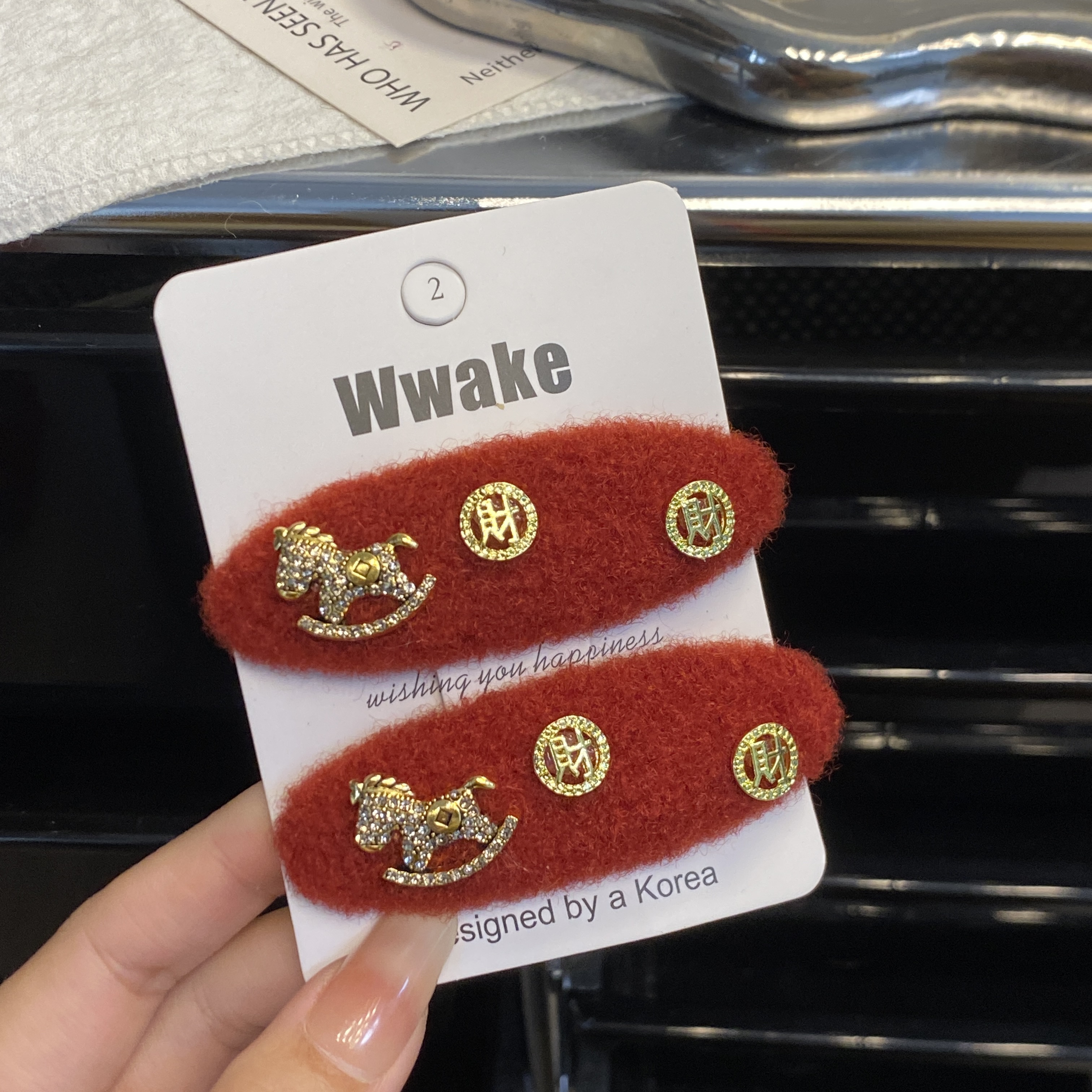 韩国MIMILINE 秋冬新年圣诞节红色系BB夹千金风休闲百搭发卡ins