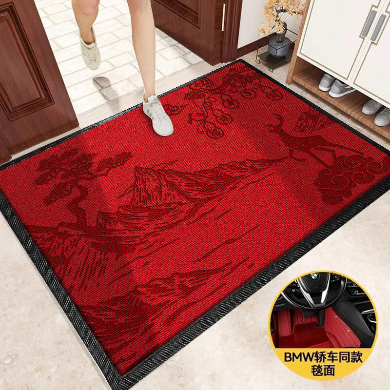 别墅进户门地毯红色新中式进门地垫入户门垫新款门口吸水防滑垫子