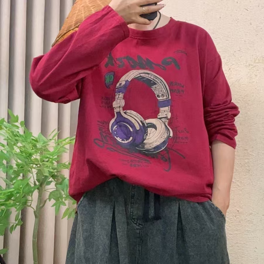 啵啵CM9728前面卡通耳机图案百搭长袖衫