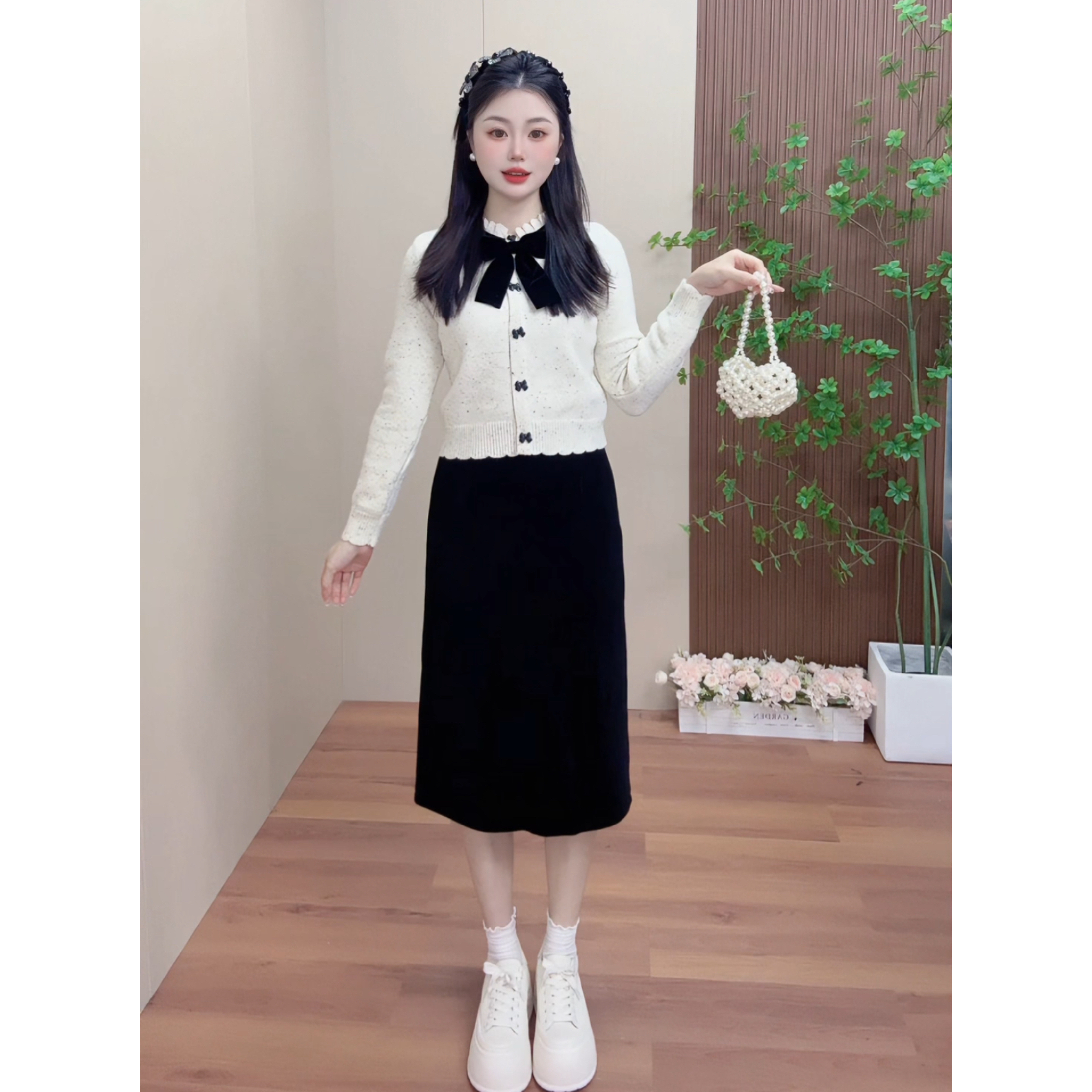 【MYC严选】2025秋冬季新款韩版小香风蝴蝶结时尚气质针织两件套