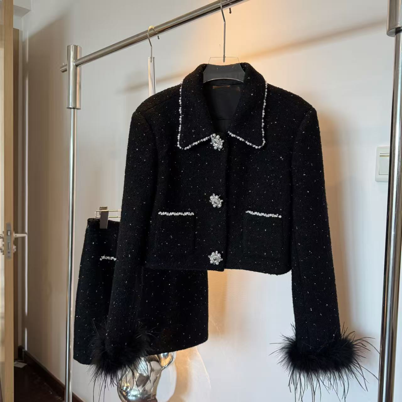 cc小众设计【满天星辰】小香风小个子长袖设计感套装