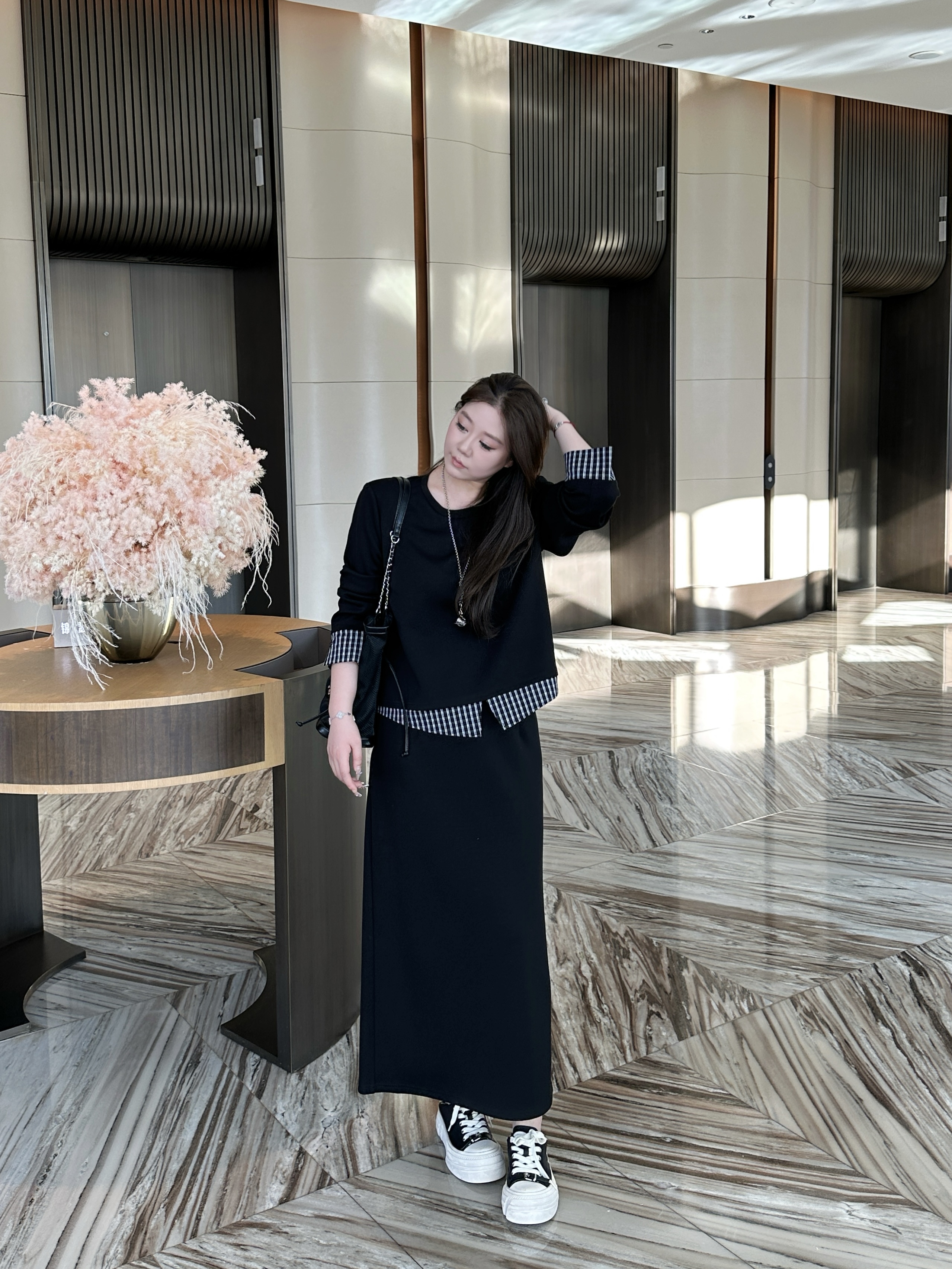 琪琪怪怪大码女装休闲百搭拼接卫衣套装圆领长袖两件套T17581QD