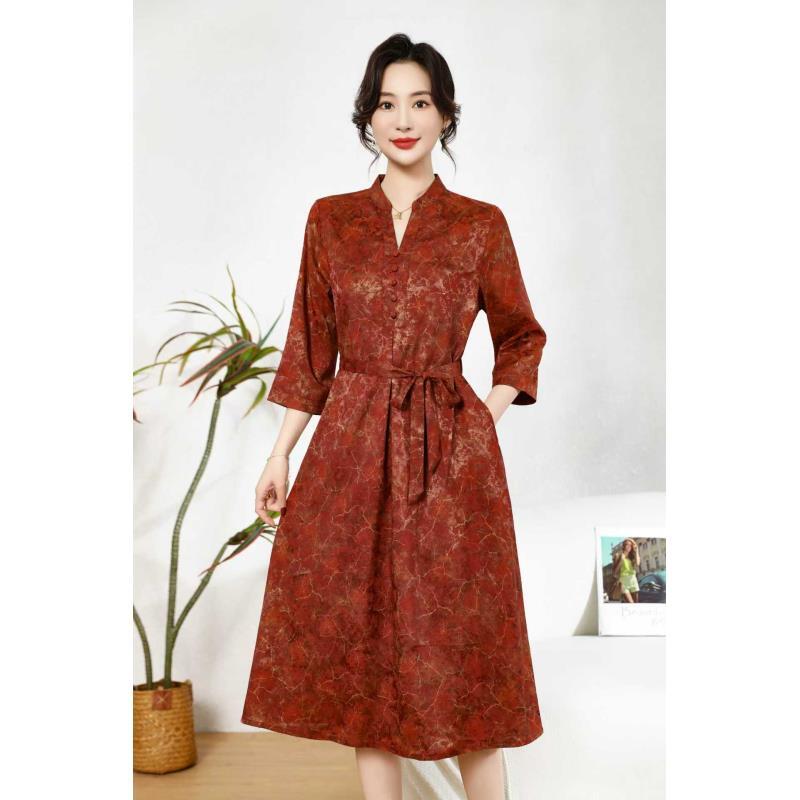 【时装高定款】珊瑚血胆气质修身时尚休闲夏季高端大码妈妈装连衣裙