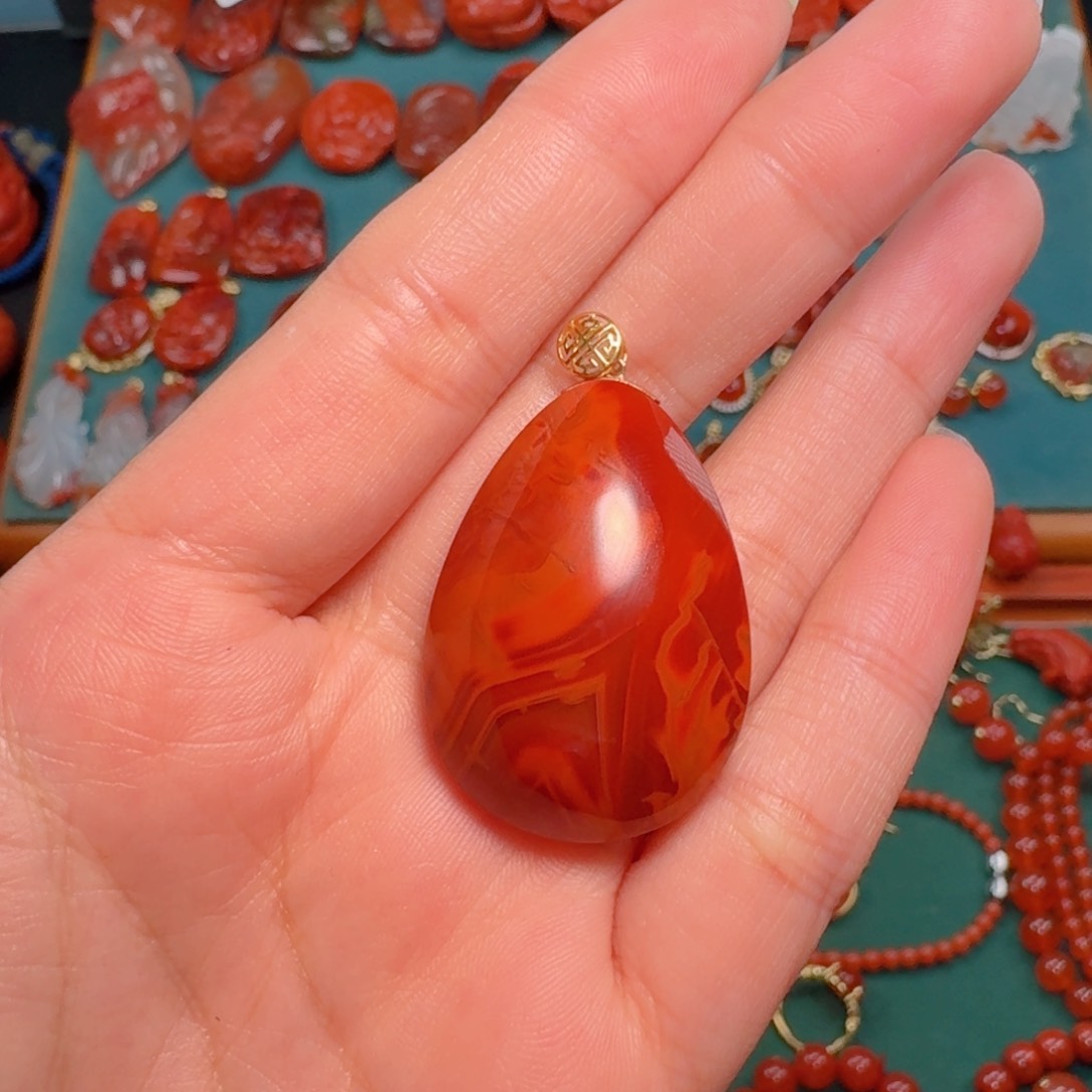 南红玛瑙南红18K金镶嵌