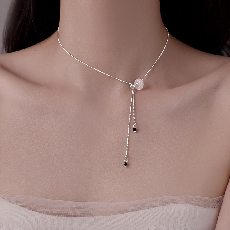 925纯银玉髓抽拉流苏项链女2025新款爆款锁骨链小众时尚颈链配饰
