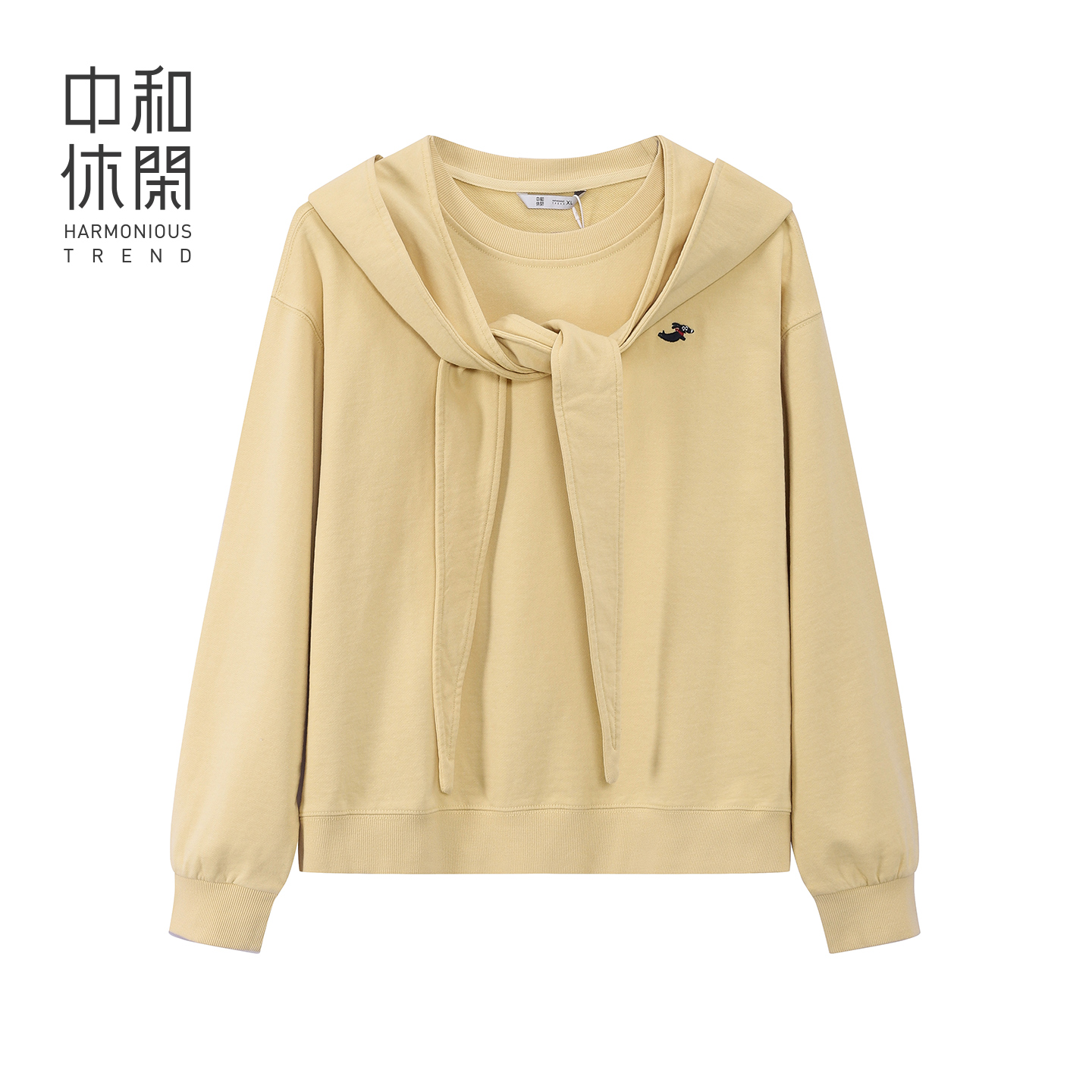 中和休闲卫衣女26春季新款设计感假两件绑带针织衫上衣I61186421