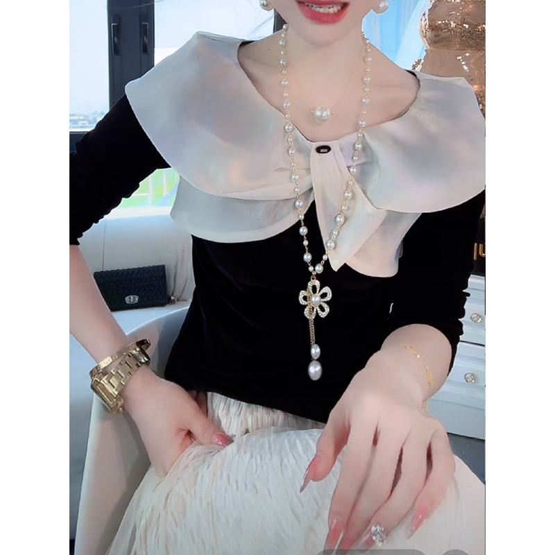 法式气质静奢名媛风长袖t恤2025秋季新款时尚设计感减龄小衫上衣