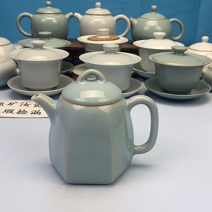 壶天蓝六方秦权壶原矿原釉原产地