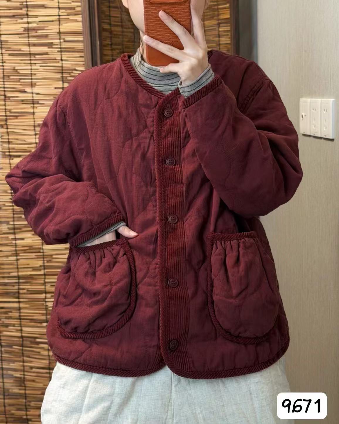 9671酵素洗汉麻夹棉袄子宽松韩版大气时尚简约