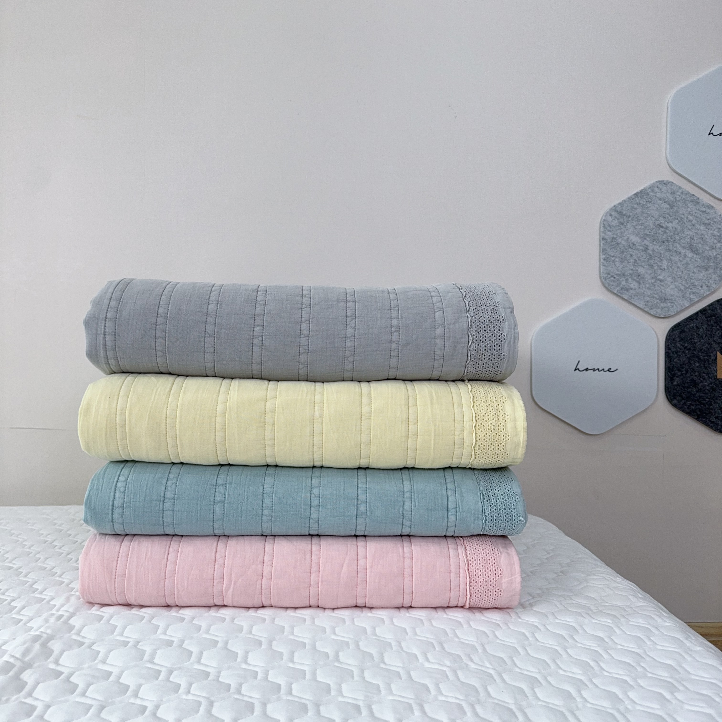 纯棉砂洗双层纱夏被 马卡龙配色 亲肤柔软2.0*2.3【素锦砂洗夏被】