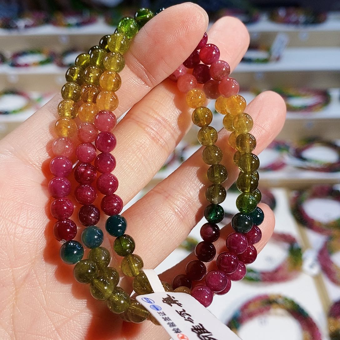 碧玺手链未镶嵌G2407三圈颜色微差