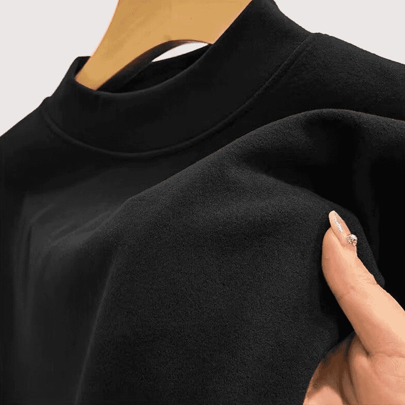 男士德绒保暖T恤时尚半高领男装中领长袖t恤纯色聚酯纤维