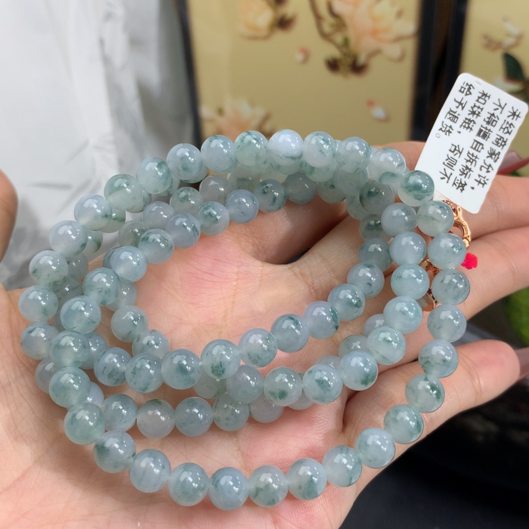 翡翠手链未镶嵌卡6.6冰胶蓝飘花项链
