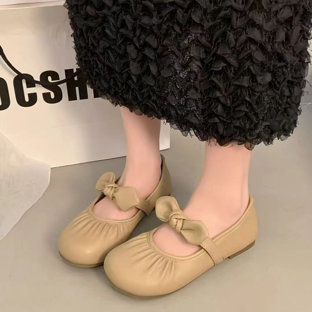 单鞋女2025新款春季521-7蝴蝶结一脚蹬孕妇软平底玛丽珍豆豆鞋