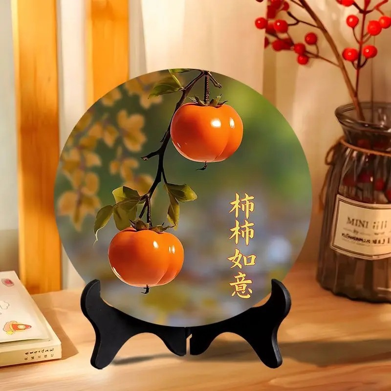 不锈钢柿柿如意摆件财源滚滚相框现代装饰画餐厅办公室桌面潮款饰