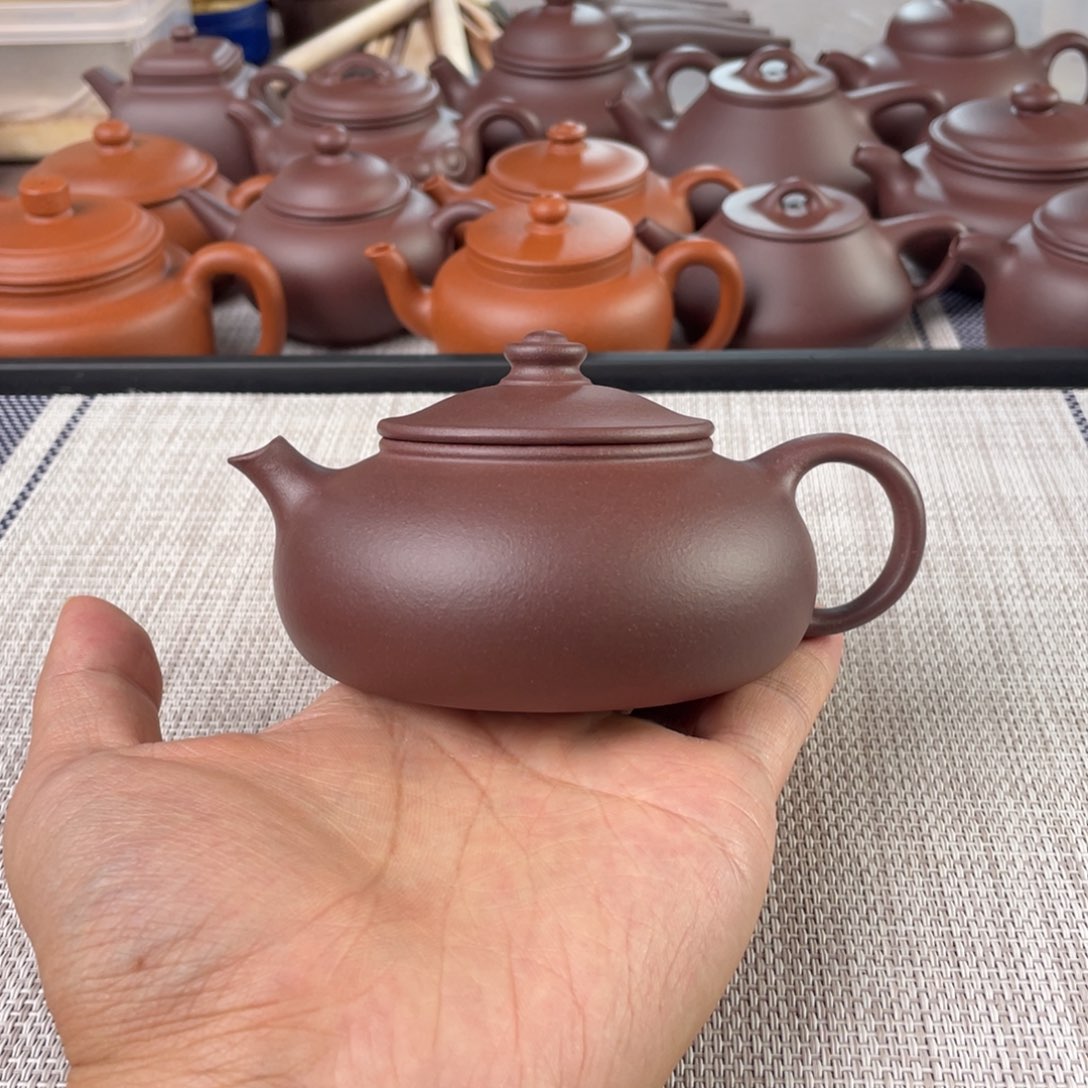 茶壶紫砂半手工老紫泥寒江壶170cc