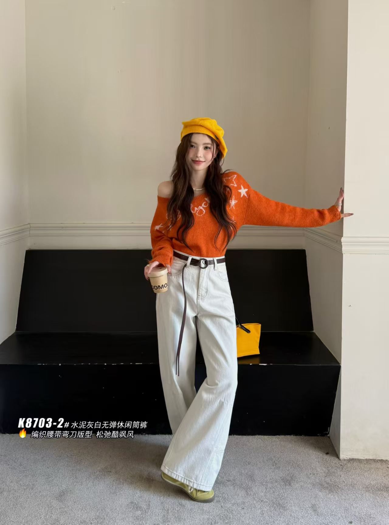 【钰姐精选】8703-2-酷飒灰白色弯刀牛仔裤休闲裤洋气时尚百搭宽松