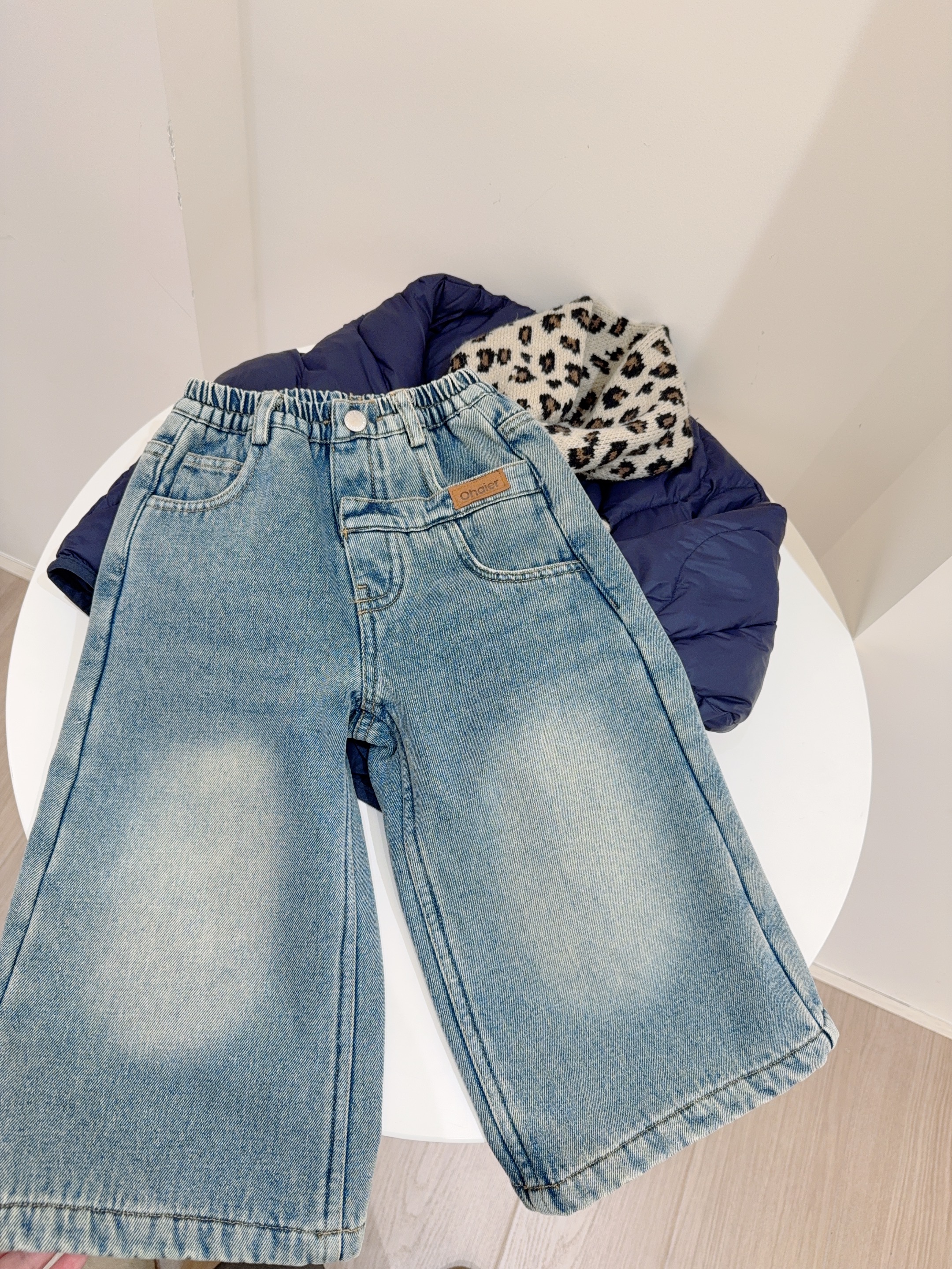 里小外026-秋冬季水洗经典男女童休闲裤加厚保暖韩版洋气牛仔裤