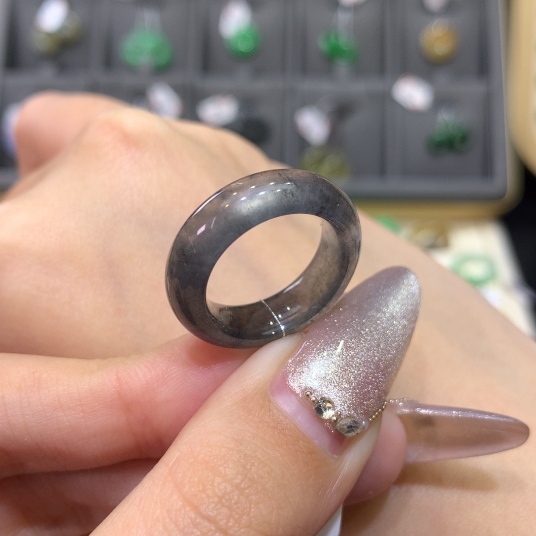 翡翠戒指未镶嵌11-12冰黑钢