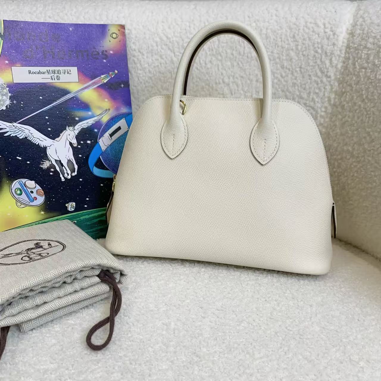 99新 Hermes/爱马仕 奶油白金扣保龄球25/89643368/12期/代卖服务