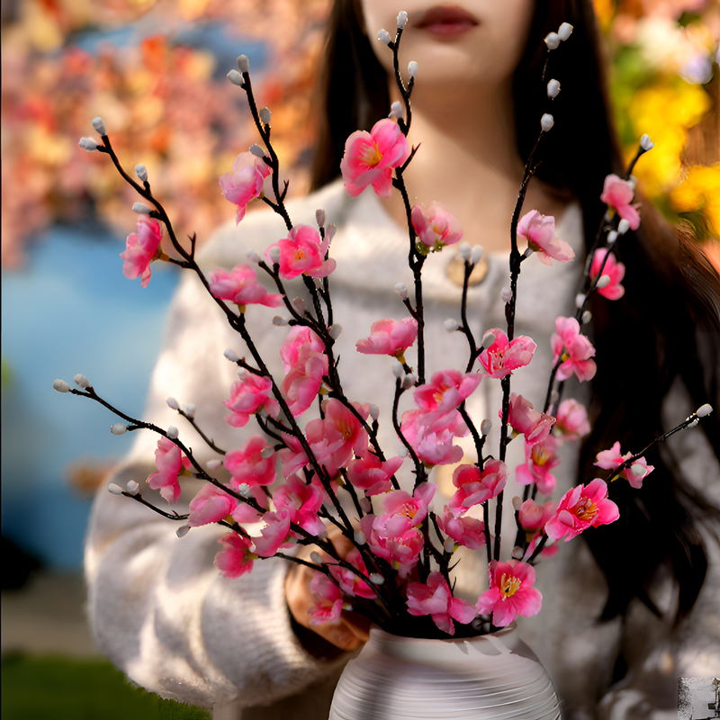 (腊梅)粉色梅花仿真花家居装饰中式喜庆客厅酒柜电视柜摆件绢花