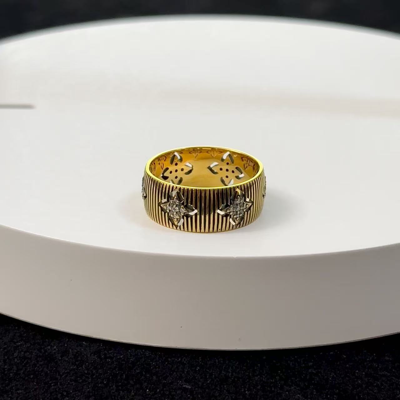 【足金999镂空四叶草戒指】黑金戒指#精品硬金工艺#气质时尚简约