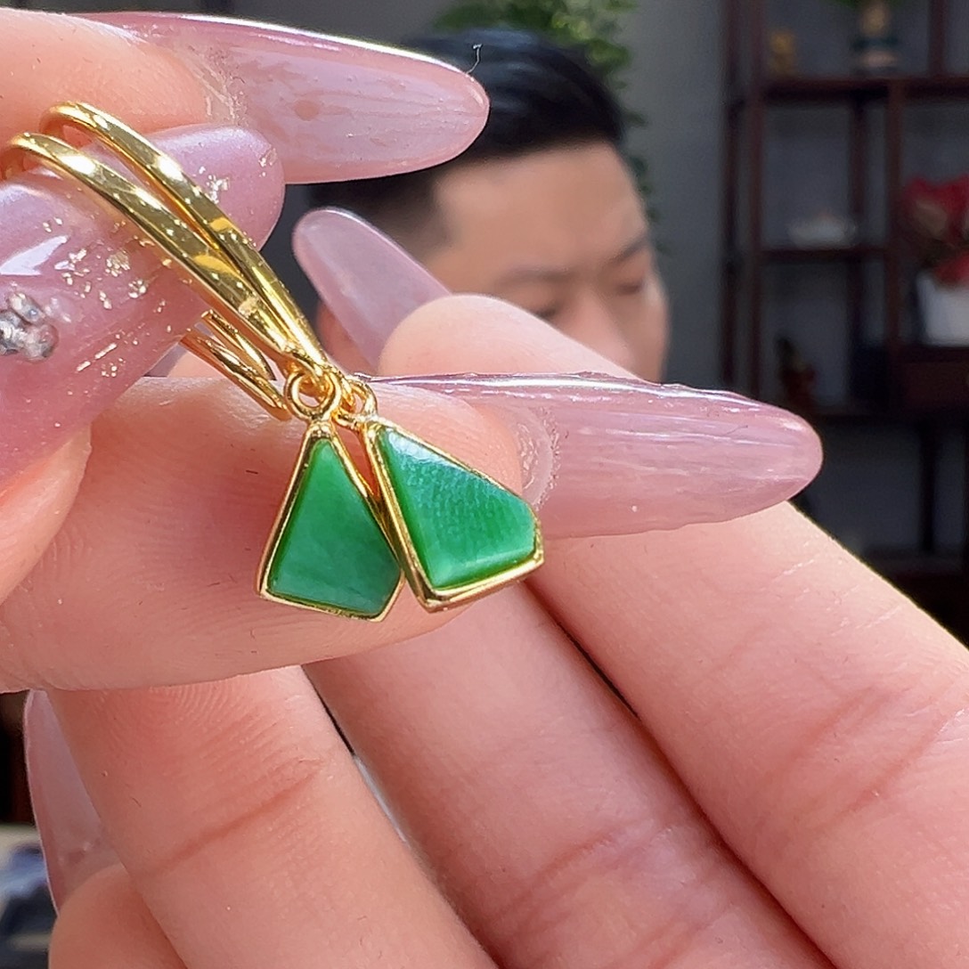 翡翠耳饰银S925镶嵌耳环58