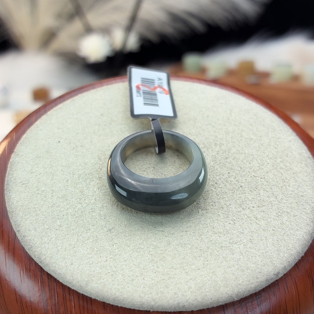 和田玉未镶嵌戒指i16青花馒头片17.1mm