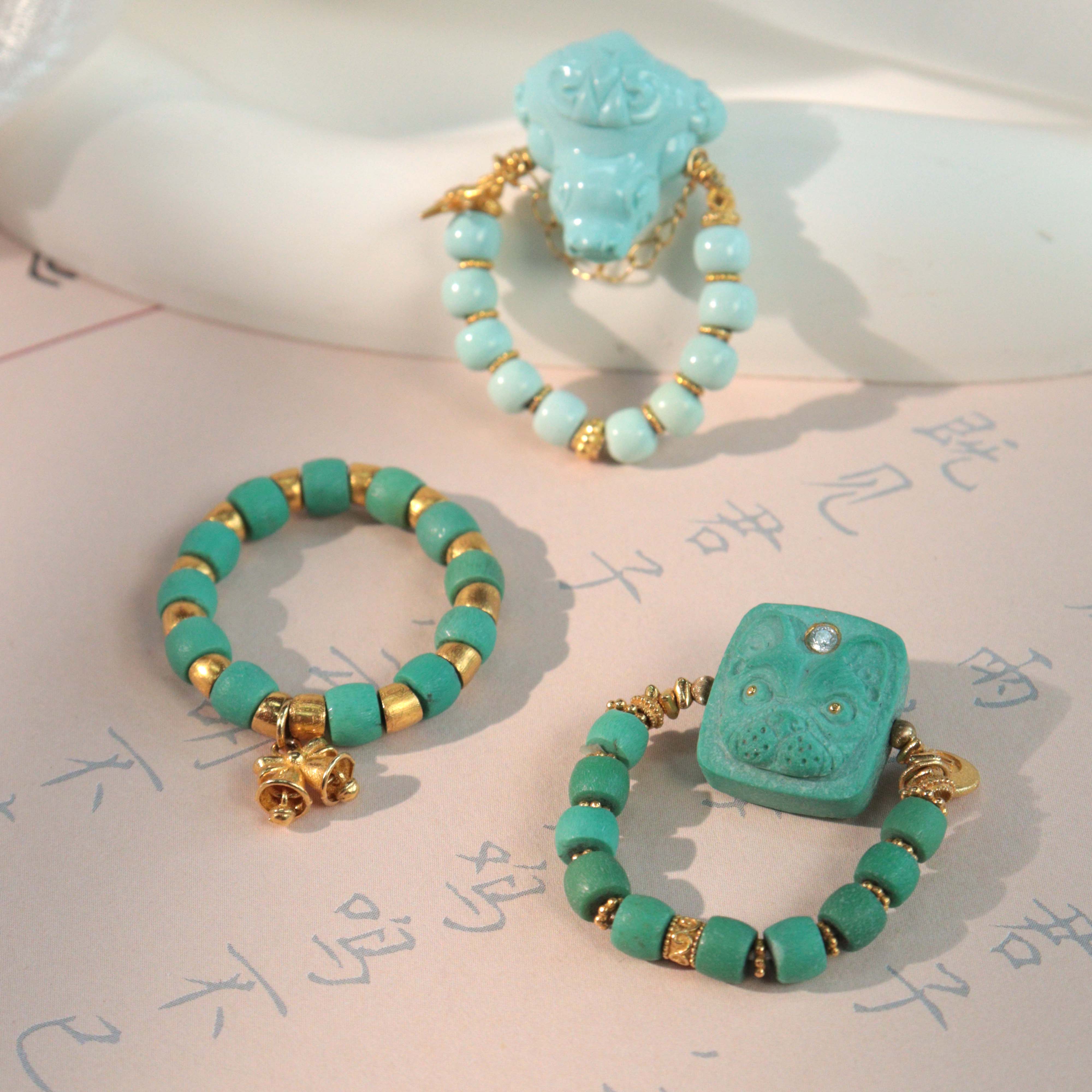 霖泽|绿松石法斗直切18K金软戒复古国风时尚潮流气质LZ2025020601