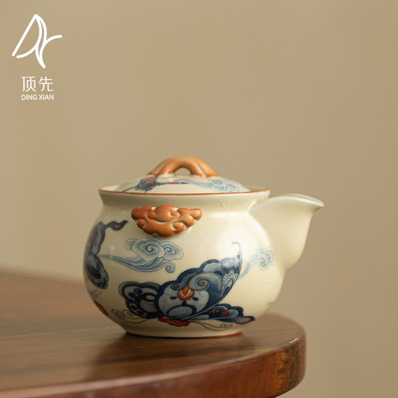 顶先 当代汝窑云碟手抓壶开片可养宝瓶家用防烫泡茶壶茶具 A11715