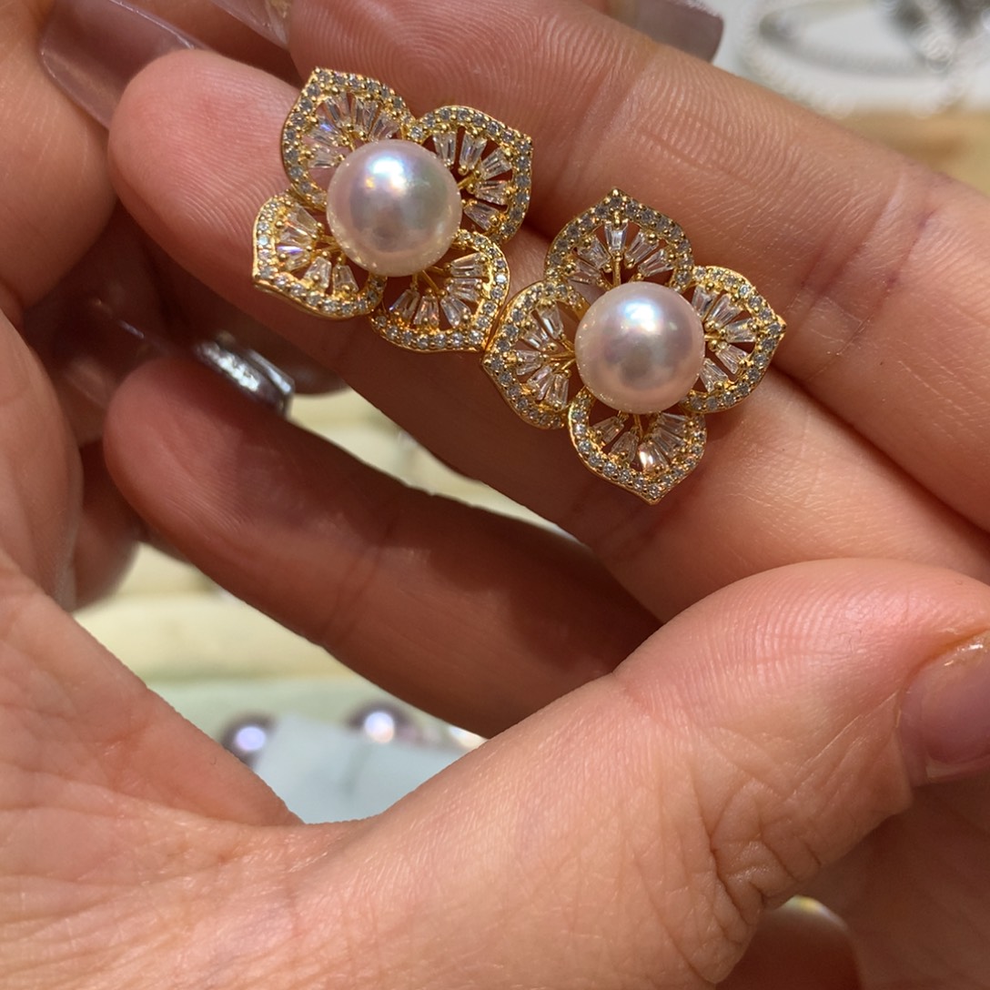 海水珍珠耳饰银S925镶嵌