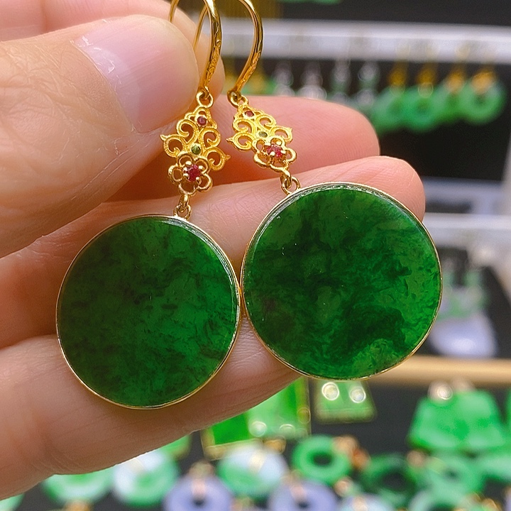 翡翠耳饰18K金镶嵌耳坠