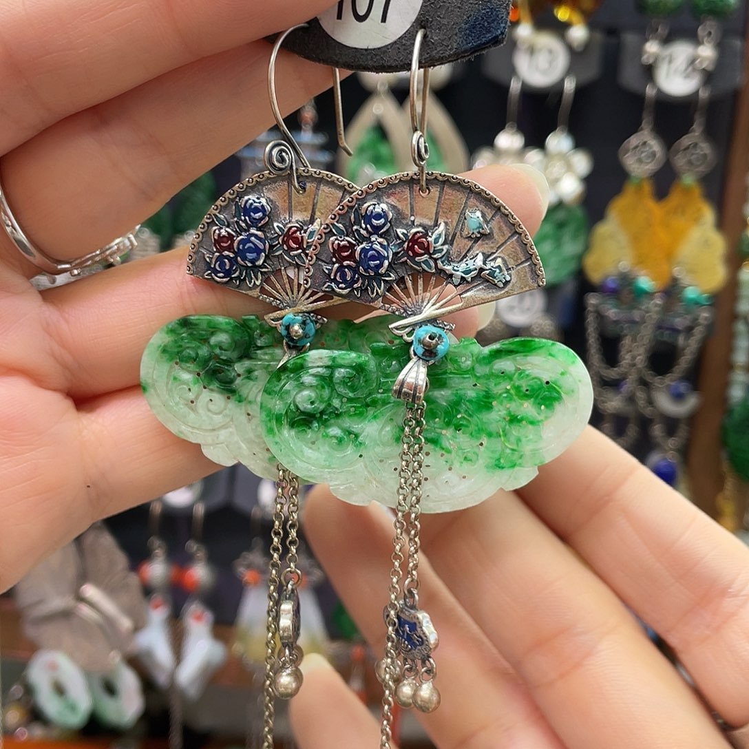 道***愿翡翠银S925镶嵌耳饰