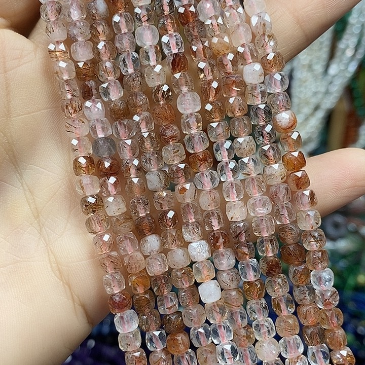 玛瑙/玉髓未镶嵌珠宝半成品天然发晶切面方糖卡4mm
