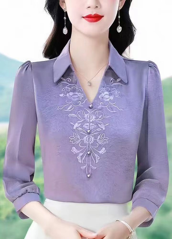 2025新款时尚七分袖衬衫百搭刺绣设计感洋气气质上衣女款宽松