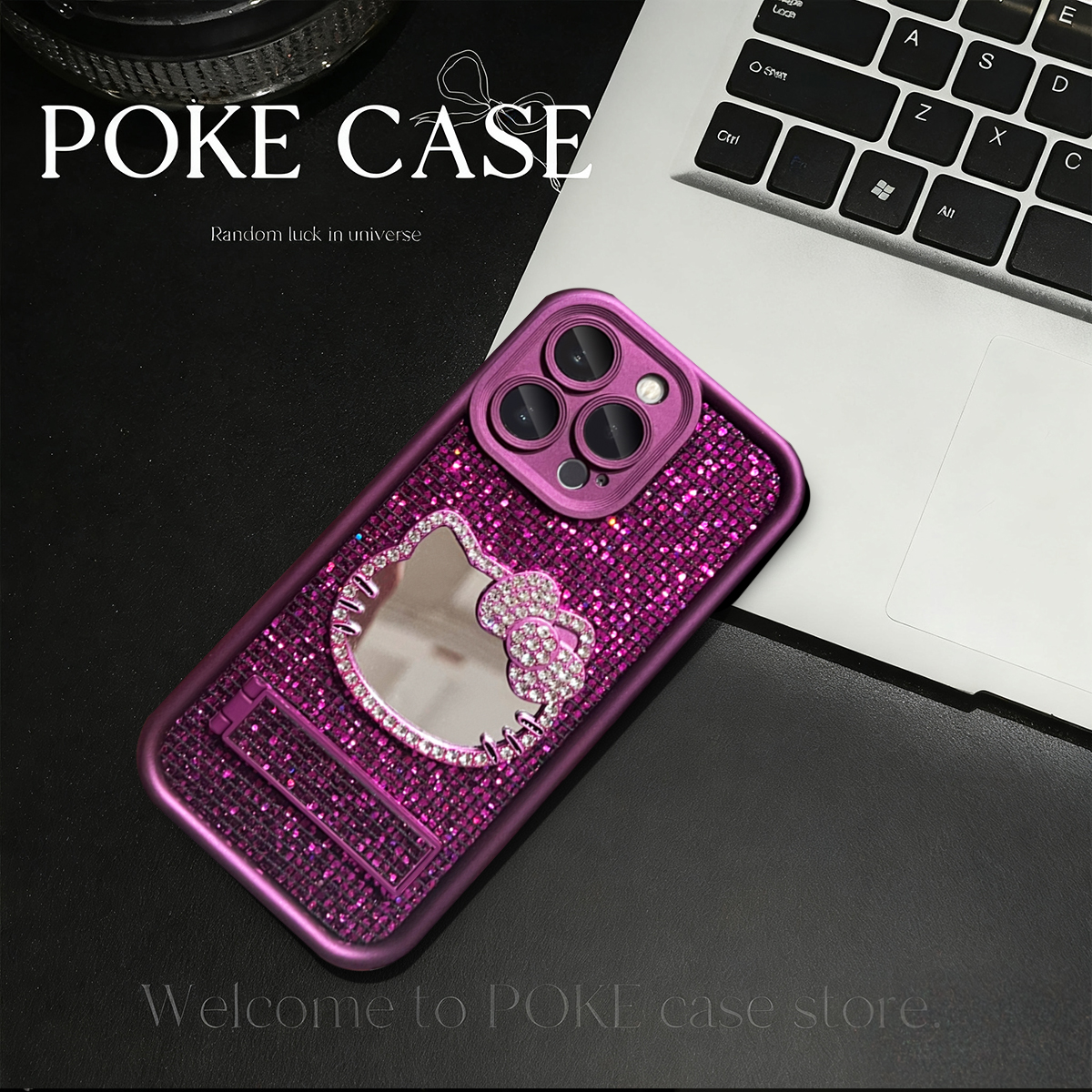 天眼阶梯闪紫KT镜子适用于苹果17PRO华为vivo小米oppo支架手机壳