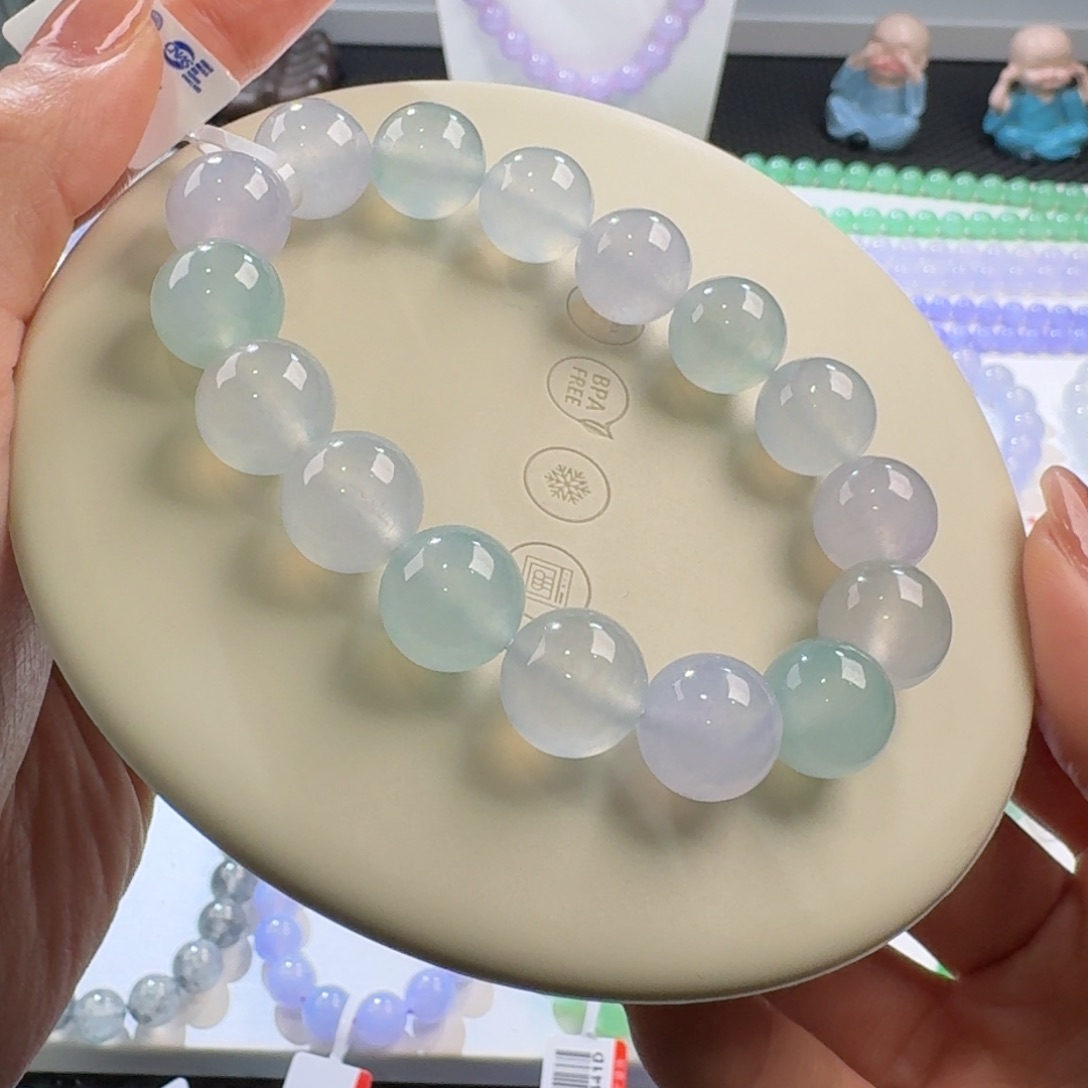 翡翠颈饰未镶嵌巨漏款高冰马卡龙多宝单圈12.6+mm