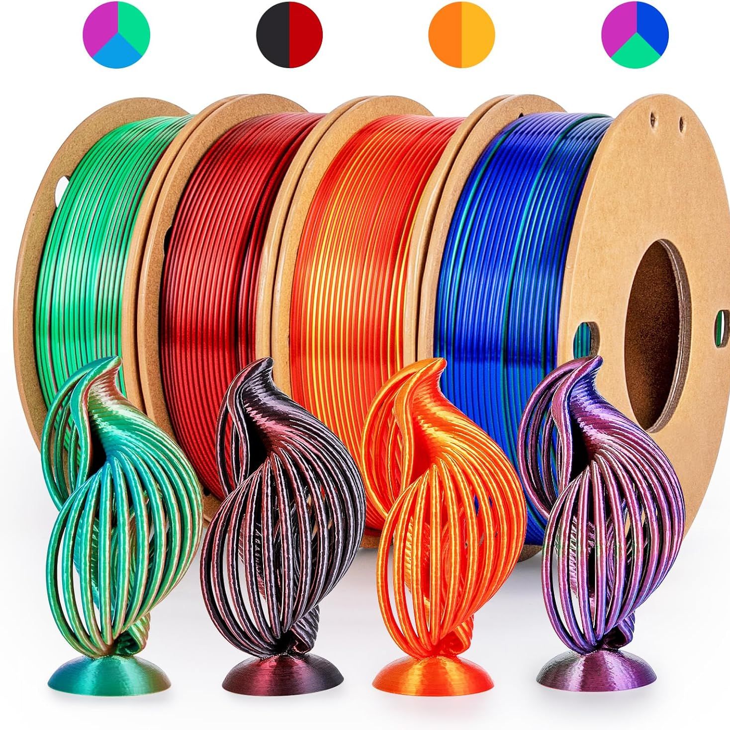 丝绸PLA丝绸3d打印耗材金属光泽提升层粘性红蓝绿金红黑红250克*4