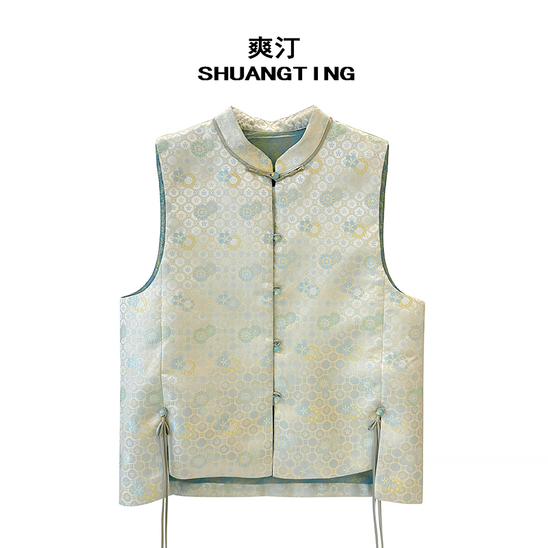 Jokara/丘可儿【庆春时】中式高级感织锦提花马甲复古盘扣马夹春款