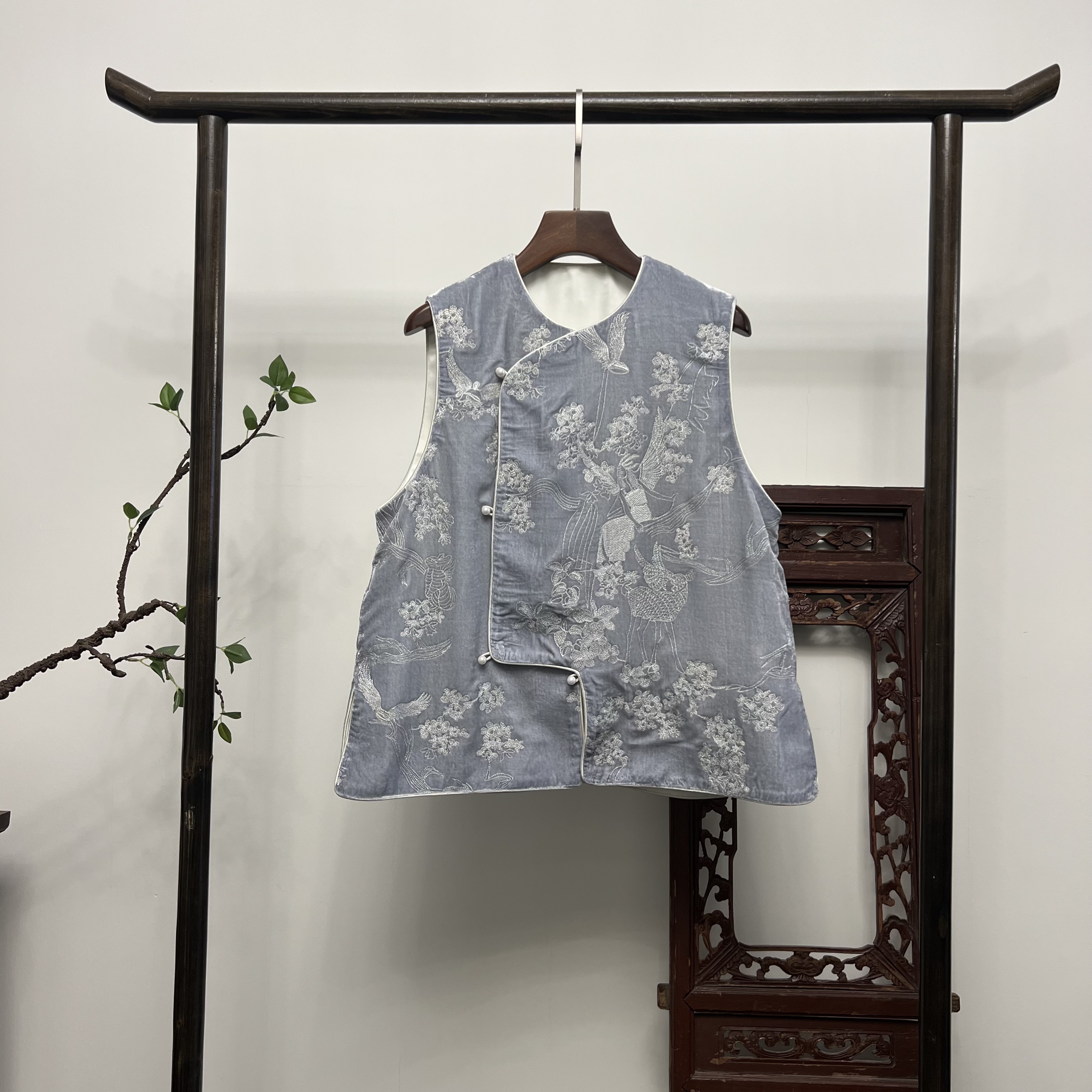 【墨香】新中式春夏款桑蚕丝丝绒马夹M04150