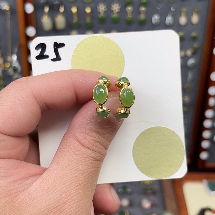 和田玉耳饰银S925镶嵌和田玉25