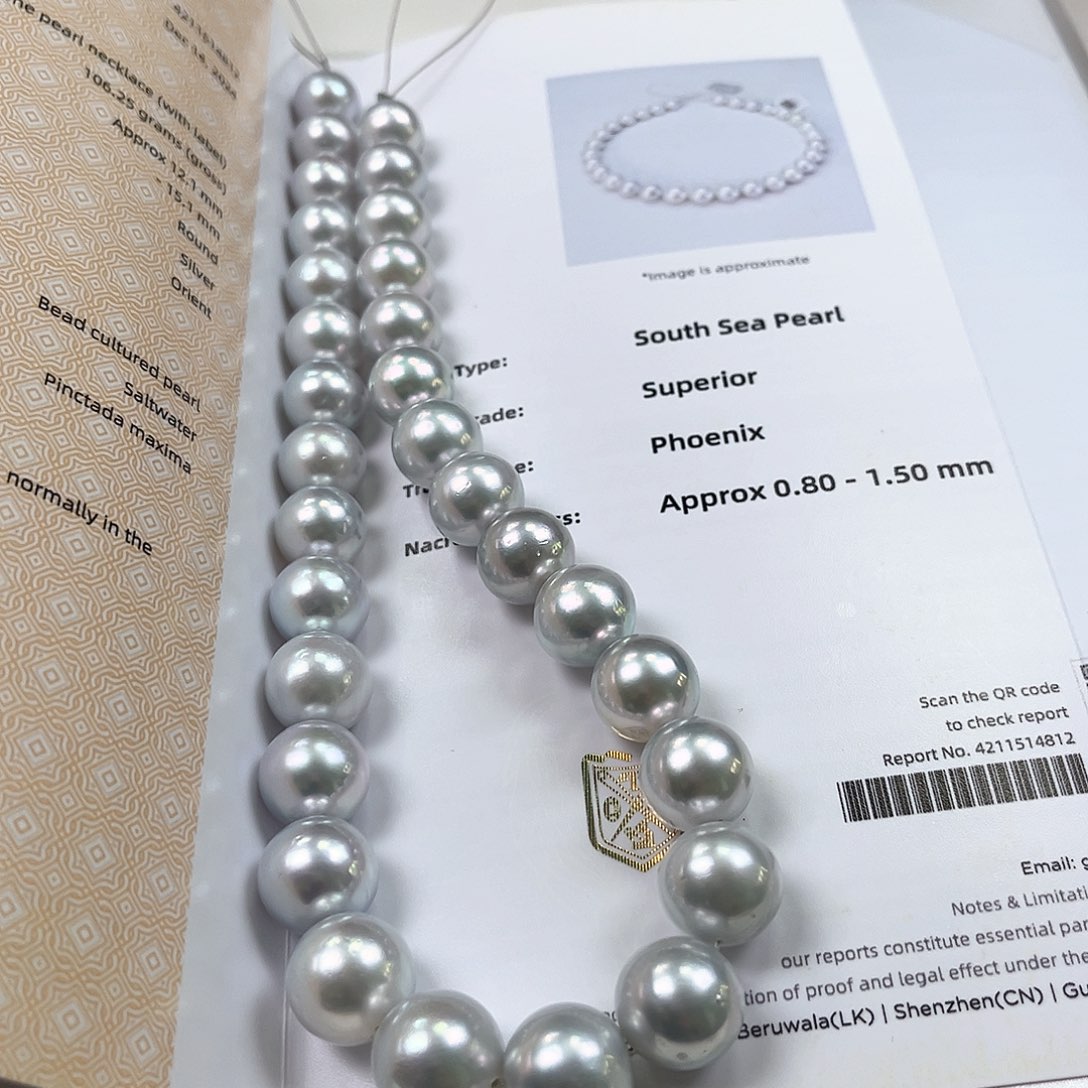 海水珍珠颈饰未镶嵌澳白蓝血12.1-15.1