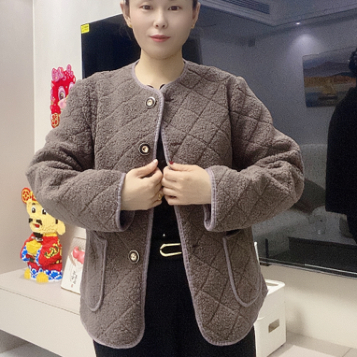 宽松小香风圆领百搭春季气质网红工艺毛外套短外套短款开衫时尚