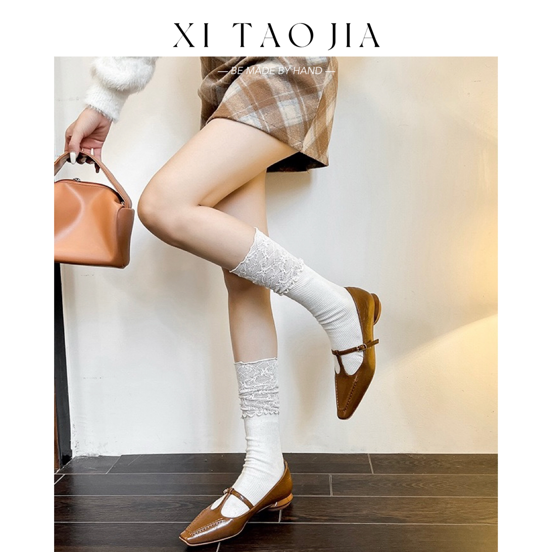 春款复古法式扣子玛丽珍平底粗跟单鞋白色小皮鞋鞋子