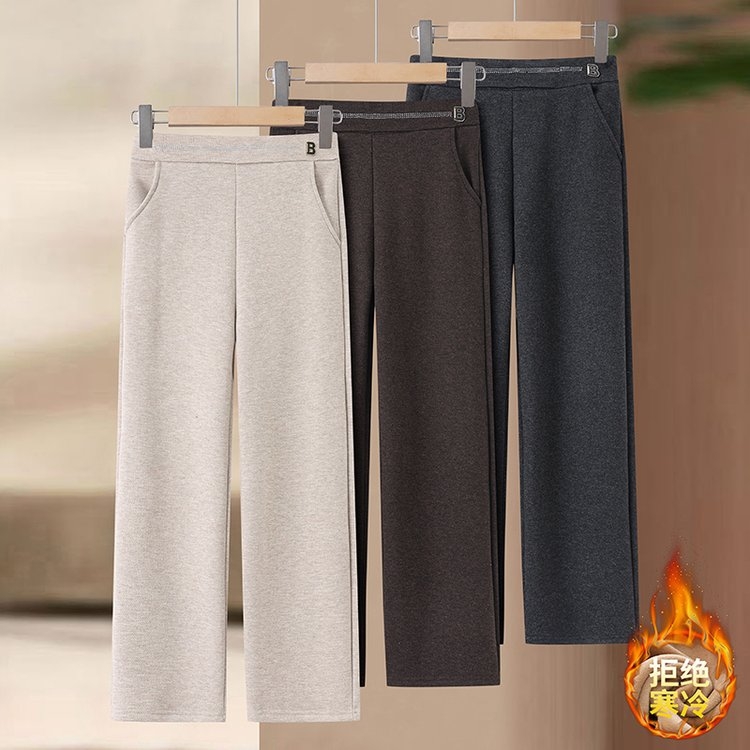 中老年妈妈新中式加绒加厚裤子冬季国风保暖女款长裤