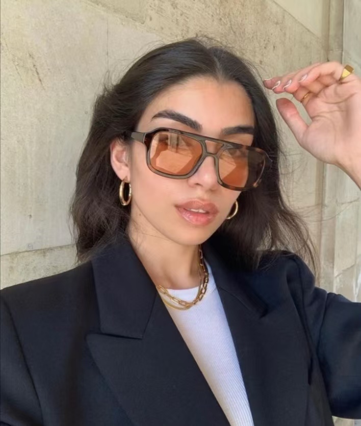 直播链接女款时尚百搭防紫外线太阳镜大框茶色（500-549）遮阳复古