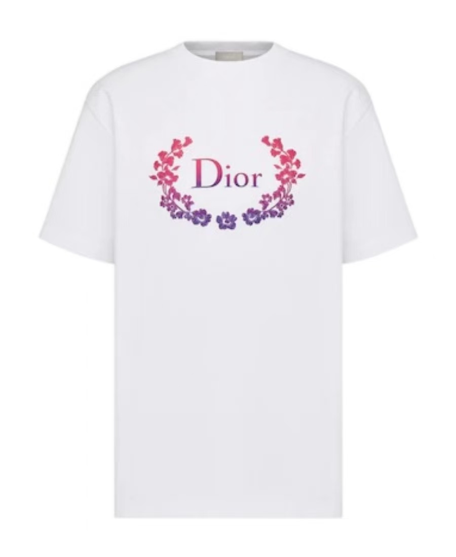 未使用 DIOR/迪奥 渐变色刺绣花环字母logo宽松短袖/三色可选