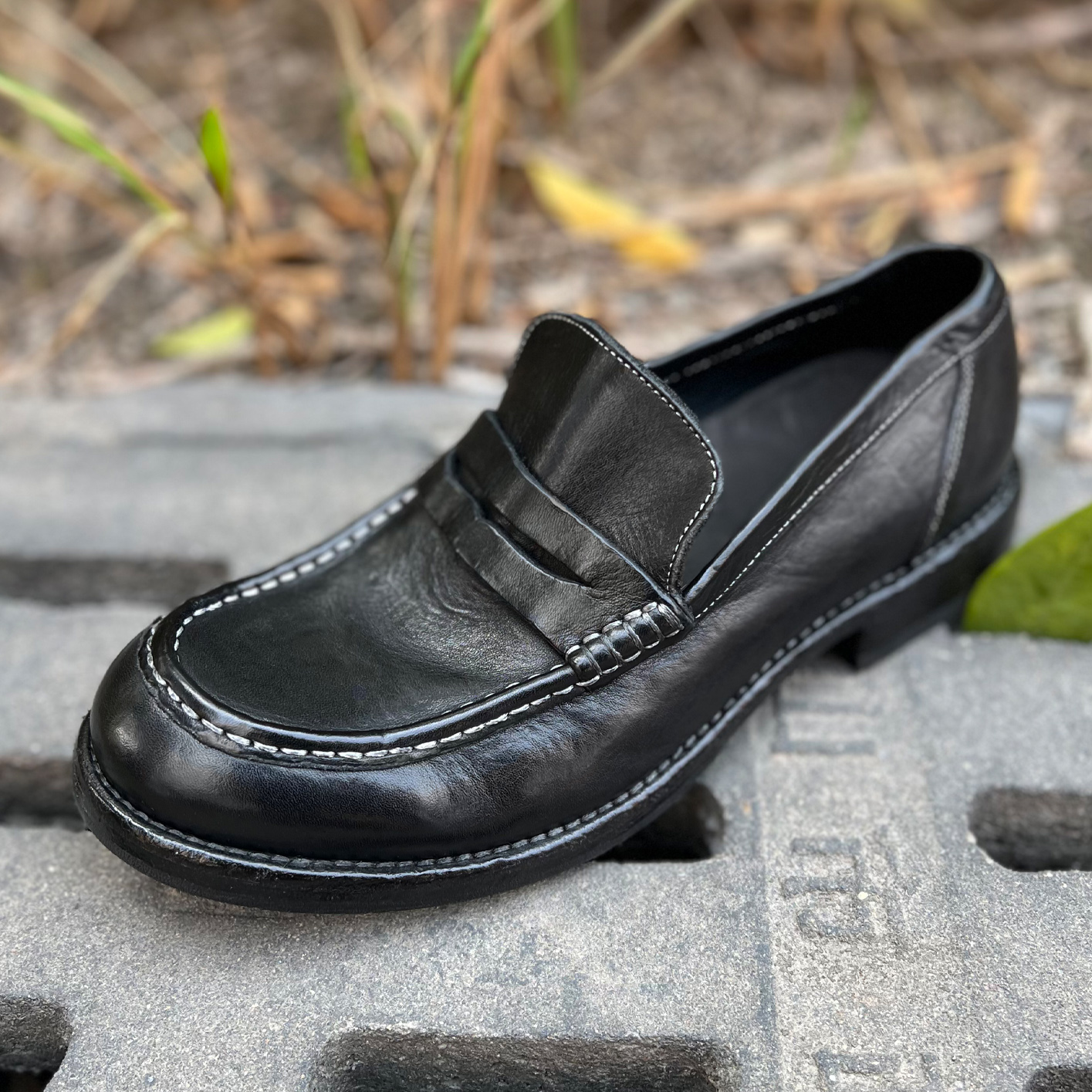 复古水洗缩纹马皮乐福鞋 X休闲男皮鞋固特异水洗鞋低帮复古款