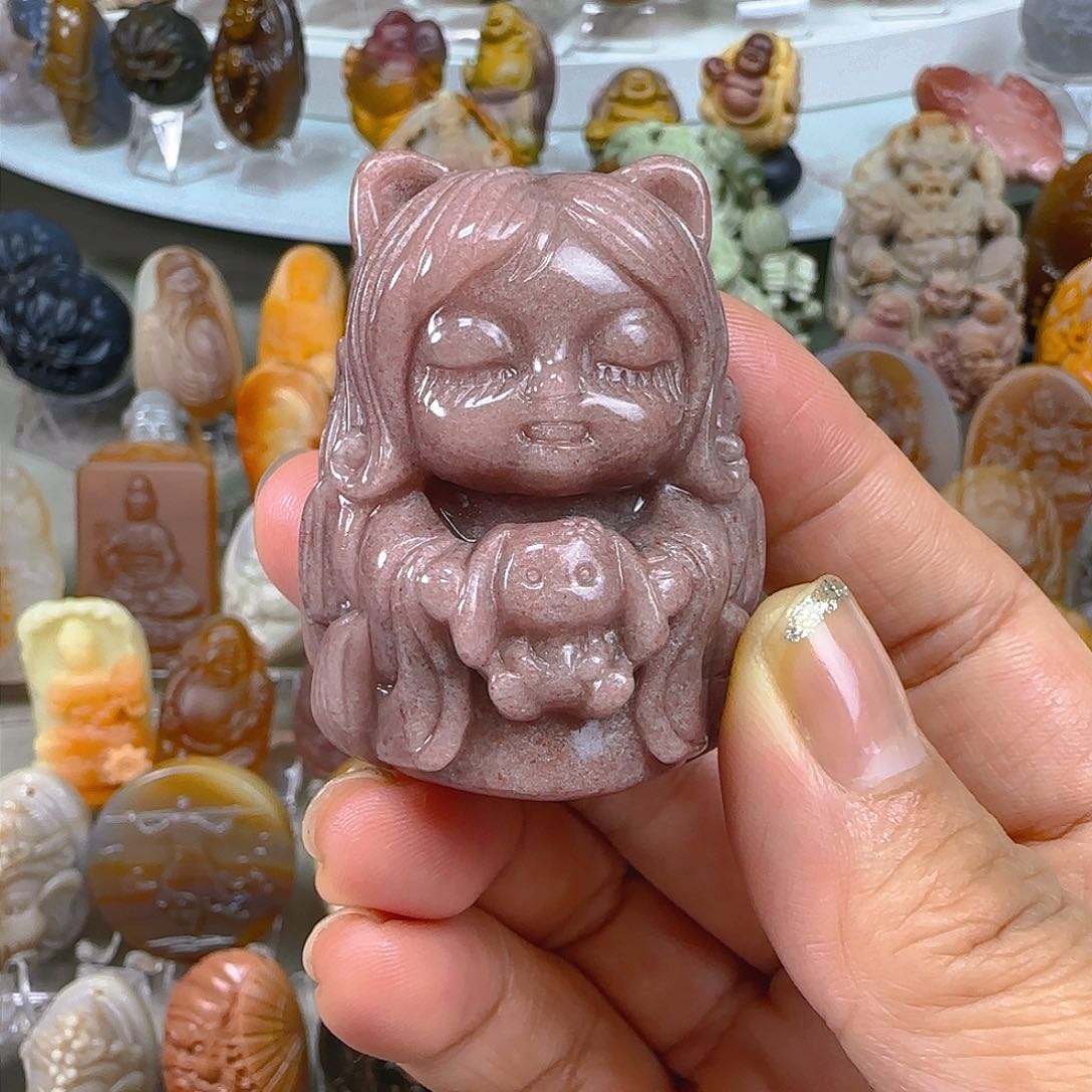 石英质玉手把件未镶嵌天然阿拉善九尾狐仙手把件